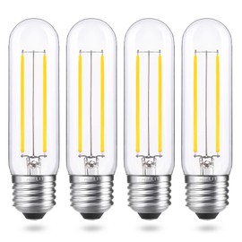 AIELIT E26 LED Tubular Light Bulb 25 Watt Equivalent, Bright White 5000K, 200 Lumens, 2W Daylight DimmableT10/T30 Edison LED Filament Bulbs for Chandelier, 4-Pack