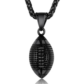 Football Necklace for Men Athlete, Mens Vintage Black Rugby Chain Titanium Steel Footballs Ball Pendant Necklaces Punk Rock Sprots Jewelry for Players