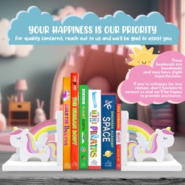 Decorably Unicorn Book Ends for Kids Books - 1 Set Non-Skid Wooden Kids Bookends for Girls, Book Ends for Shelves, Girl Bookends