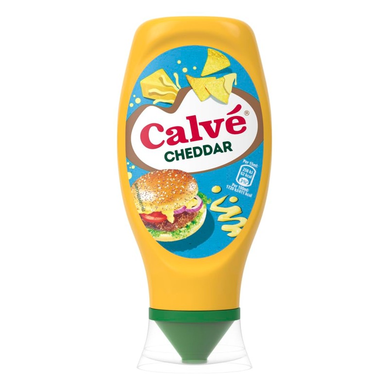 Salsa Cheddar Calvé Top Down 430ml, Senza Glutine, Ideale per
