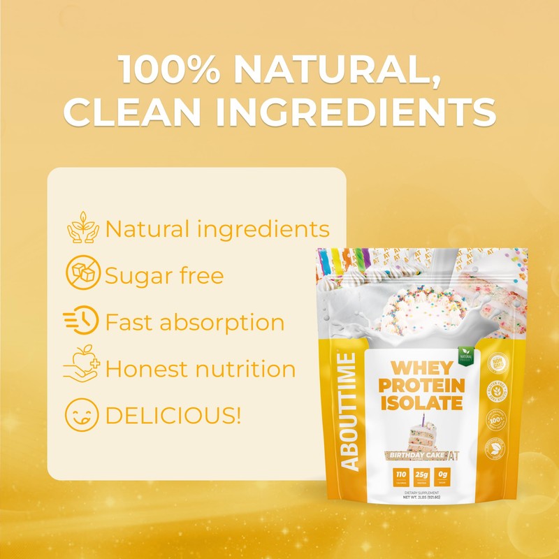 About Time Whey Protein Isolate Powder 25g Birthday Cake, Natural