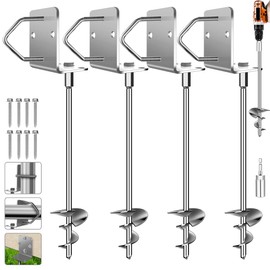 Ground Anchors Screw in Trampoline Stakes Heavy Duty Mobile Home Shed Anchors - Storage Shed Anchor Kit - Playset Swing Anchors - Stakes for Fence,Carport,Garden (Silver, 4 x 14in)