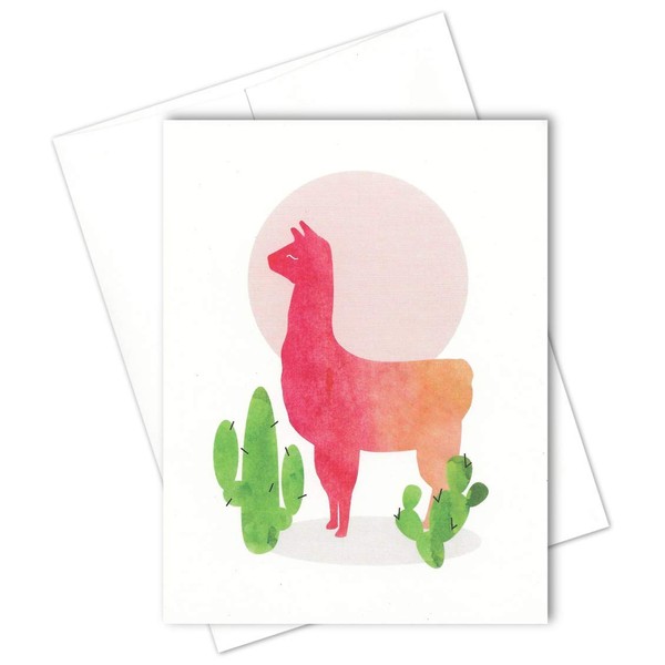 Llama All Occasion Blank Note Cards (Set of 10 Identical Cards) - Size 4.25" X 5.5" by Nerdy Words