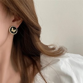 ALRNBY Butterfly Stud Earrings Dainty Gold Black Earrings Pretty Elegant Trendy Jewelry for Women Girls