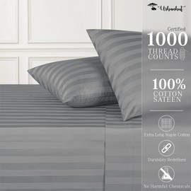URBANHUT 1000 Thread Count Egyptian Cotton Sheets Damask Striped Queen Size, Long Staple Soft & Breathable, 4 Pc Bed Sheet Sets, Luxury Hotel Sateen Sheets Fits 16" Deep Pocket - Dark Grey