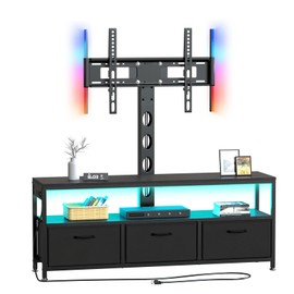JUSTOGO TV Stand with Mount and Power Outlet, TV Stand Mount with Storage for Living Room, Entertainment Center with LED Lights for 45/55/60/65 inch TVs, Height Adjustable Media Console, Black