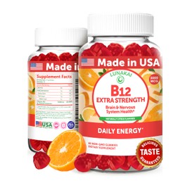Lunakai Extra Strength 3000mcg Vitamin B12 Gummies - USA Made, Delicious Daily Energy & Metabolism Support - Vegan B12 Methylcobalamin Supplement 60ct