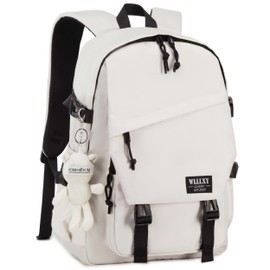 KIDNUO Laptop Backpack for Women, 15.6 Inch Work Laptop Bag Anti Theft Travel Backpacks Large School Bags Bookbag Casual Daypack Computer Bookbag for Teens Girls Students Off white