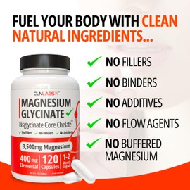 Magnesium Glycinate (Bisglycinate) - 3500mg (400mg Elemental) | 120 High Strength Capsules | Highly Bioavailable Chelated Magnesium Supplement | 1-2 Months Supply | Made in UK - GMP Certified