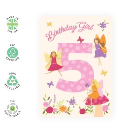 5th Birthday Cards for Girls – Fairy Themed – Cute Gifts for Daughter, Niece, Granddaughter, Her, Children, Neighbour, Cousin - 5 Year Old Princess - Comes with Fun Stickers