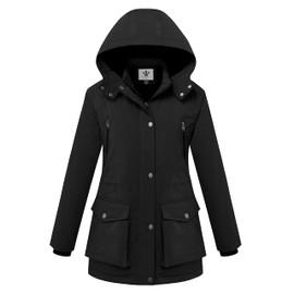 WenVen Women's Parka Jacket Waterproof Winter Coats with Detachable Hood(Black, 3X-Large)