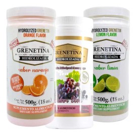 Grenetina Hidrolizada 100% Natural 500 Grs Pretty Bee 3 Bote Sabor Naranja Uva Limon