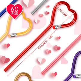 Fainne 60 Pcs Valentine's Day Heart Shape Pencils Wooden Note Pencils Assorted Colorful Heart Pen for Kids Valentines Gift Classroom Exchange School Carnival Game Prizes(Multi Colors)