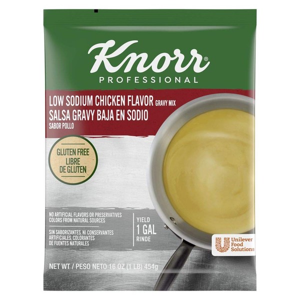 Knorr Professional Low Sodium Chicken Gravy Mix, Gluten Free, No Artificial Flavors or Preservatives, Colors from Natural Sources, 1 lb, Pack of 6