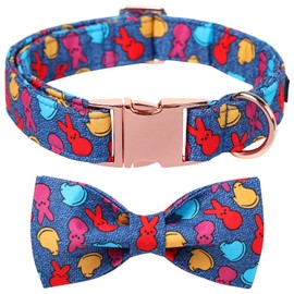 Maca Bates Easter Dog Collar with Breakaway Bow Tie Bowtie Rabbit Bunny Puppy Collars with Metal Buckle Cute Blue Adjustable Wide Soft for Small Medium Large Dogs for Girl Boy Pets