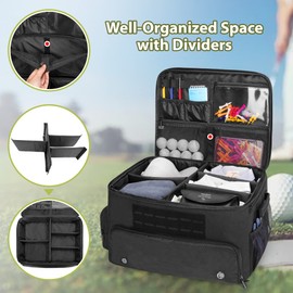 GOBUROS Golf Trunk Organizer Storage with Separate Compartment for 2 Pair Shoes Up to US Mens 16, Golf Car Locker Organizer for Balls, Tees, Clothes, Gloves, Accessories