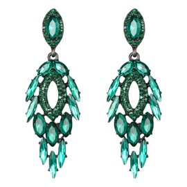 Flyonce Green Rhinestone Crystal Earrings Wedding Party Vintage Style Art Deco Drop Dangle Pierced Earrings for Women
