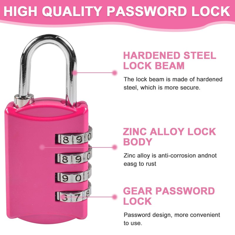 Pack of 6 Padlock Combination Lock, 4 Digit Padlock with