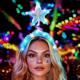 Reaky Light Up Star Headband Led Hairbands Glitter Stars Headbands Concert Music Carnival Costume Headwear Hair Accessories for Women