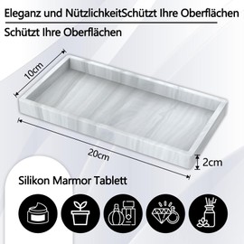 Marble Tray, Decorative Tray, Marble Top, Chopping Board Marble, 20 x 10 cm Rectangular Tray for Washbasin, Bathtub, Kitchen Sink and Toilet (Marble, White)