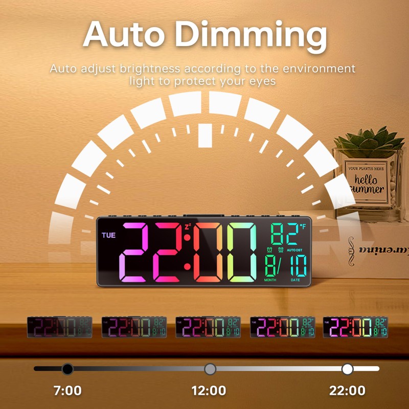 JALL 10.5'' Large Digital Alarm Clock with 8 RGB Colors,