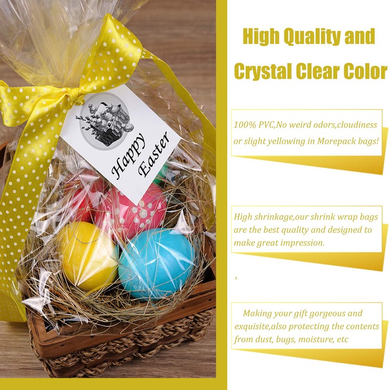 Morepack Shrink Wrap Bags for Gift Baskets,14x18 Inches PVC Heat