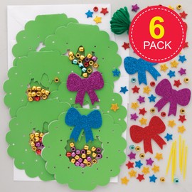 Baker Ross FE919 Christmas Wreath Threading Card Kits - Pack of 6, Make Your Own Christmas Decorations, Introduction to Threading for Beginners, Educational Crafts for Kids