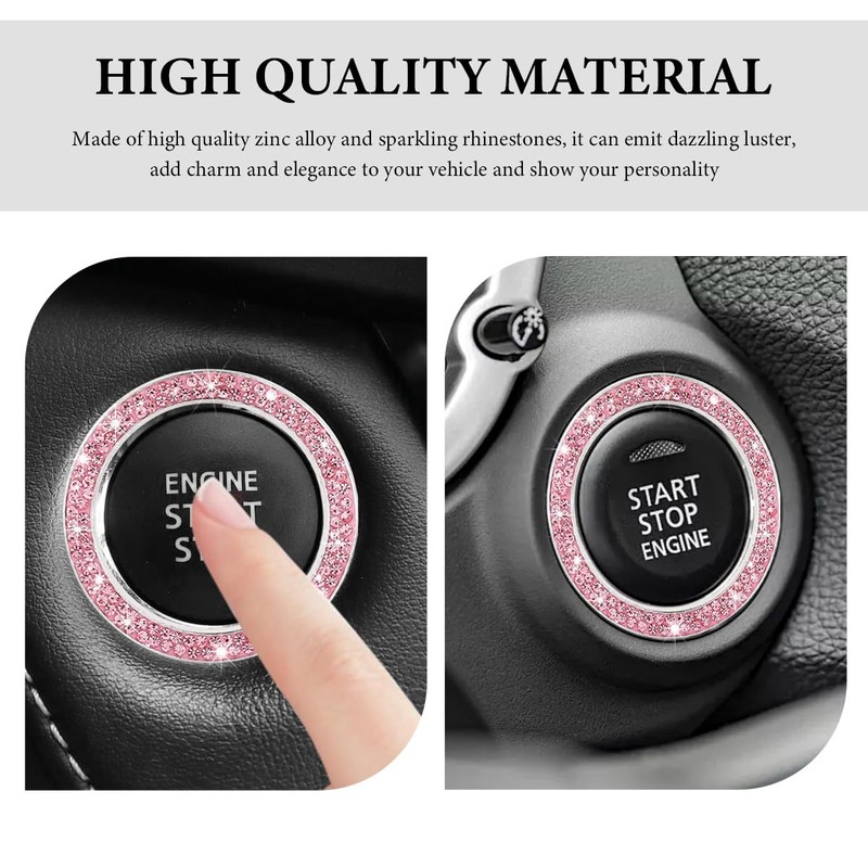 FSTURIOS Bling Crystal Double Rhinestone Car Engine Start Ring Decals,