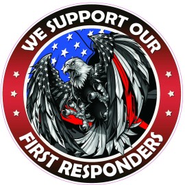 American We Support our Thin Red Line First Responders American Flag Eagle Decal 12"
