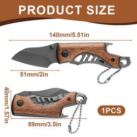 Tomedeks 1 Piece Stainless Steel Foldable Multifunctional Cutting Tool, Multi Tool, Folding Tool with Chain&Wooden Handle, Pocket Gadgets for Camping and Hiking(Wood)
