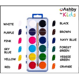 12 Pack of Watercolor Paint Sets - 12 Fun & Vibrant Colors Per Paint Tray - Washable - Nontoxic - Each Set Includes a Quality Wooden Brush