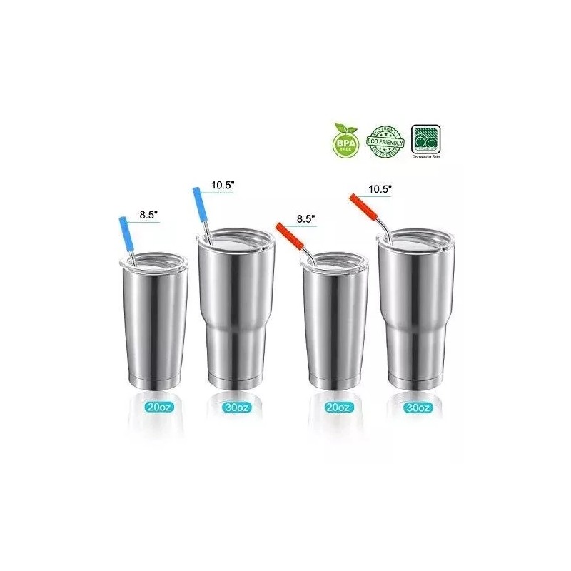 16 Pack Reusable Stainless Steel Straws with Silicone Tips Metal