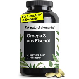 Omega 3 (365 capsules) 1000 mg Fish Oil per Capsule with EPA and DHA in Triglyceride Shape Laboratory Tested, Extensively Cleaned and from Sustainable Fishing