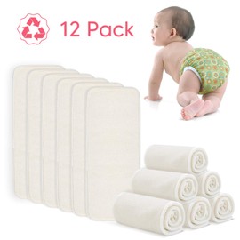 Damero 5 Layers Nappy Liners, Pack of 12 Reusable Baby Nappies with Wet Bag, Cloth Nappy Inserts Made of Bamboo Fibre, Bamboo Fibre