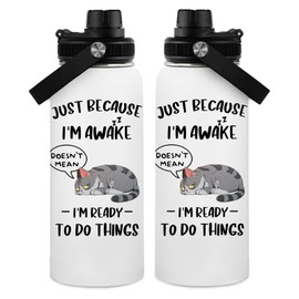 WWHSAI Cat Lover Gifts, Just Because I'm Awake Funny Water Bottle Travel Tumbler 32Oz, Christmas Birthday Gift for Vintage Cats Lovers Women Teens Cup Cats Themed Stuff Funny Coffee Mugs