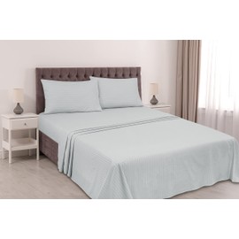 Royale Linen Striped Bed Sheet Set - Microfiber 1800 Bedding - 1 Fitted Sheet, 1 Flat Sheet, 2 Pillow case - Wrinkle & Fade Resistant - 4 Piece Damask Stripe Queen Bed Sheet Set (Stripe Silver, Queen)