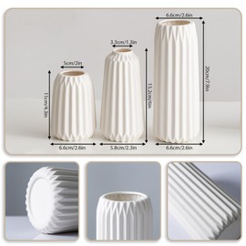 Lighterday Set of 3 Boho Vases, Ceramic Vases, Modern Vases, Decoration, Beige Vase, Flower Vase, Small Vases for Pampas Grass Flower, for Living Room, Table, Windowsill Decoration (White-A)