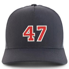 Trendy Apparel Shop Number 47 Varsity Font Embroidered 5 Panel Structured Snapback Cap - Charcoal