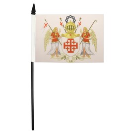 AZ FLAG EQUESTRIAN ORDER OF THE HOLY SEPULCHRE OF JERUSALEM TABLE FLAG 5'' x 8'' - OESSH ARMS DESK FLAG 21 x 14 cm - Black plastic stick and base