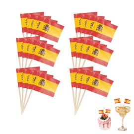 Pack of 100 Spanish Flag Toothpicks, Country Decoration Evening Flags, Cocktail Sticks, Cupcake Toppers, Cocktail Sticks, Fruit Skewers, Colourful Kraft Paper, Various Food Toothpick Flags for Party,