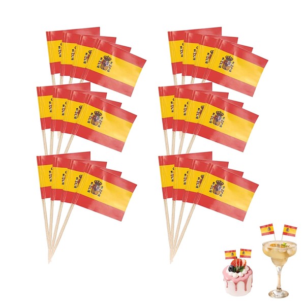 Pack of 100 Spanish Flag Toothpicks, Country Decoration Evening Flags,