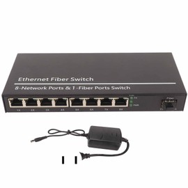 Fiber Ethernet Media Converter 1 Optical Port 8 Electrical Port 10 100 1000M Gigabit SFP Ethernet Fiber Switch 100‑240V US Plug