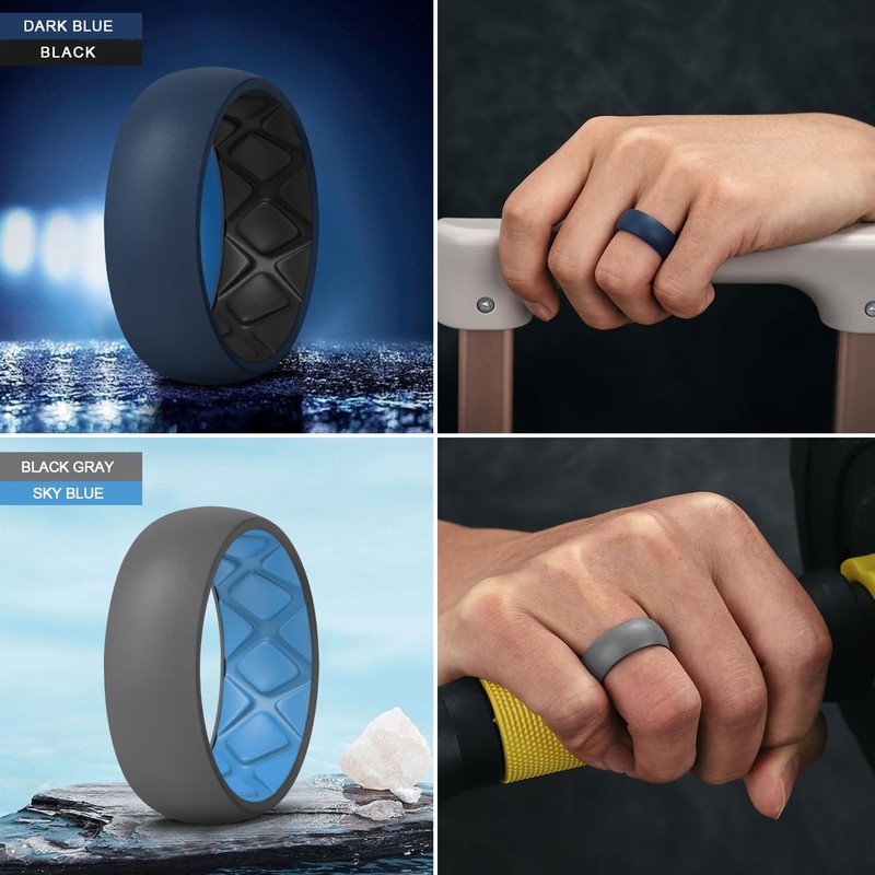 Egnaro Silicone Ring Men 1/4/5/6/7 Multipack of Breathable Mens Silicone