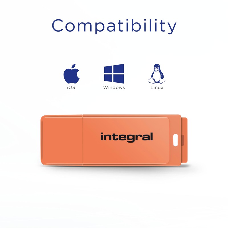 Integral 64GB Neon Orange USB 2.0 Flash Drive