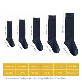 MINI PANDA 6 pares de calcetines altos hasta la rodilla para niñas y niños, calcetines largos suaves para uniforme escolar, Azul marino, 10-12 Años