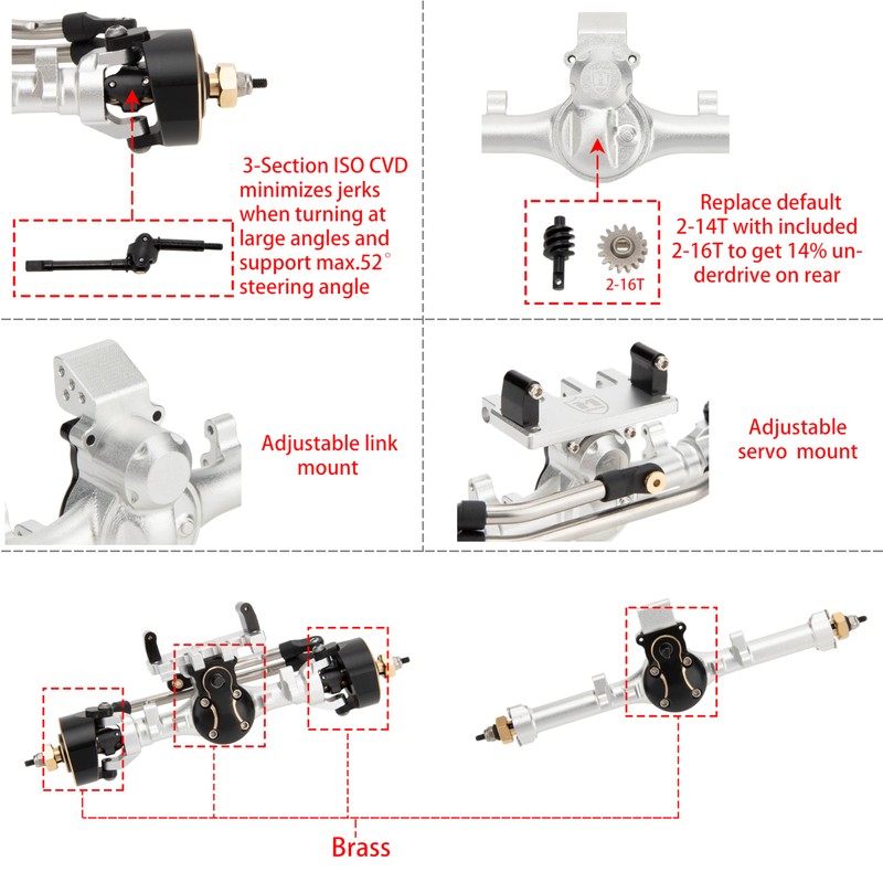 MEUS RACING 5mm ISO V2 SCX24 Axles with 3-Section CVD