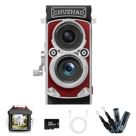 CHUZHAO - Mini cámara digital clásico, estilo TLR portátil con punta y disparo, bolsillo pequeño compacto 1080P FHD Video 12MP Autofocus Vlogging Cámara con tarjeta de 16 GB para principiantes