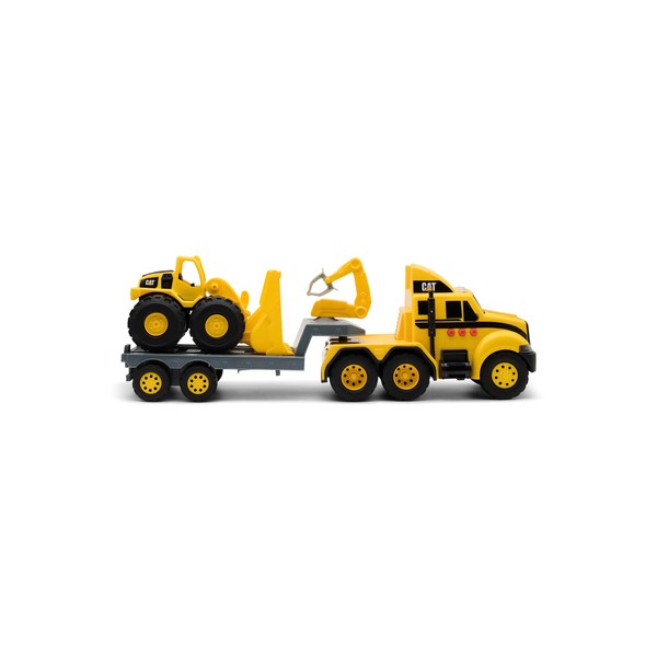 CatToysOfficial, CAT Construction Heavy Mover, Semi Truck and Trailer with Mini Crew Wheel Loader, Lights and Sounds, Ages 3 and Up,Yellow