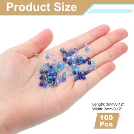 sourcing map 100Pcs Crystal Cube Beads, 3mm Square Glass Beads Faceted Loose Spacer Bead for Bracelets Necklace Earring DIY Jewelry Making Craft(Blue Series)