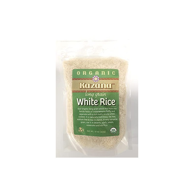 Kazana Long Grain White Rice, 100% USDA Organic, 16oz (453g)